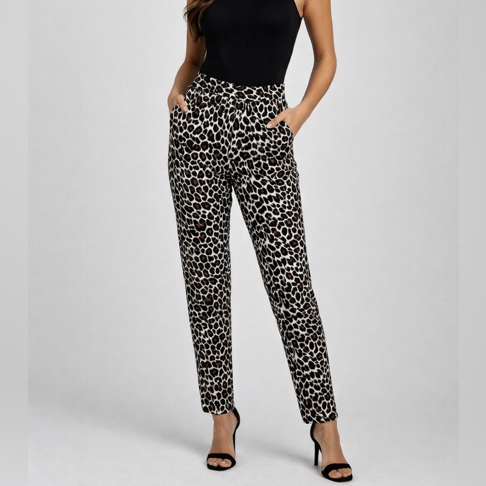Topshop Brown Black Animal print Leopard Trendy Casual Chic Slim pants size 2 - Picture 1 of 9